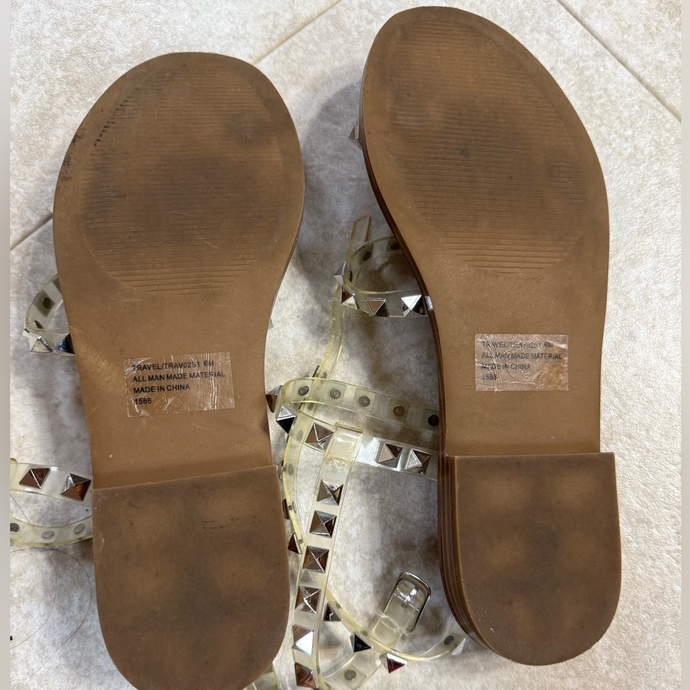 Steve Madden Clear PVC Studded Sandals with Brown Insole - Picture 3 of 4